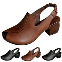 Жени ежедневни обувки пролет и лято нов модел мода прост плътно цвят комфортна дебела пета с отворен пръст с ретро обувки кафяви