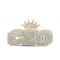 10kt жълто злато мъжки кръг Diamond CEO Crown Charm висулка cttw