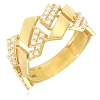 14k жълто злато симулиран диамантен павищ ръб кубински пръстен