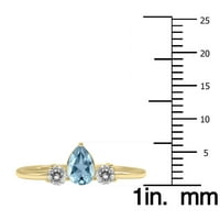 Женски карат два круша форма аквамарин и диамантен пръстен в 10k жълто злато