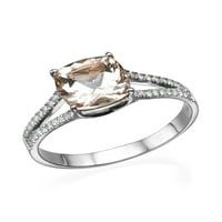 1. Карат естествен прасковен розов срещу морганитен пръстен с диаманти 14k бяло злато с разцепена възглавница