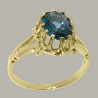 Британският направи зашеметяващ 14K жълто злато естествено Лондон Синьо Топаз Женски юбилеен пръстен - Опции за размер - размер 8.5