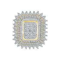 3. CTTW Round & Baguette Cut Natural Diamond Cluster пръстен в 10K твърд жълт златен пръстен размер-5.5