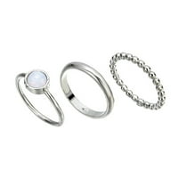 LROPLIE Пръстени за жени момичета Стерлинг сребро Опал Подреждане Сребърен минималистичен геометричен пръстен Подаръци за пръстен