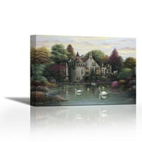 Скрито езерото Шато - Съвременна изящна изкуство Giclee on Canvas Gallery Wrap - Wall Décor - Art Rainting - Готов за окачване