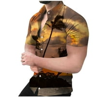 Небрежни тениски за мъже-отпечатани копчета за спускане на яка тънка хавайски плажни ризи блуза с къс ръкав оранжев
