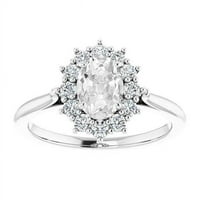 Halo Oval Old Cut 5. CT 14K White Gold Diamond Ring, размер 6.5