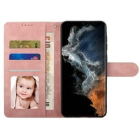 Калъф за Samsung Galaxy S Ultra, ударни слотове за кожени картички Flip Magnetic Wallet Case с каишка, парите джоб и Kickstand Пълен защитен телефон за телефон за Samsung Galaxy S Ultra, розово