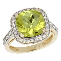 14k жълто злато естествен лимонов кварцов пръстен възглавница 10x диамантен ореол, размер 5