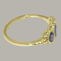 Британски направени 14K жълто злато истински истински сапфирен женски обещаващ пръстен - Опции за размер - размер 5.75