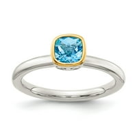 Твърдо стерлинги сребро 14k жълто злато акцент светлина швейцарски синьо годежен пръстен с годежен пръстен с размер 8
