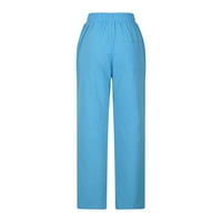 Vivianyo HD панталони Просвета за мъжете небрежни разхлабени солидни половин талия модни джобове дълги панталони флаш пики синьо