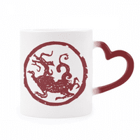 Китайски дракон животински кръг портрет, чувствителен към топлина чаша червен цвят смяна на каменни изделия чаша
