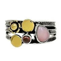 Дву тон - перуански розов Opal & Garnet Silver Jewelry Ring S.7. ALLR-10889