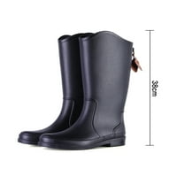 Avamo Womens Water-устойчиви с висок телешки дъждовни ботуши с ниска пета висока обувка разходка комфорт солидна водоустойчива обувка висока тръба черно 5.5