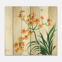 Art DesignArt „Жълти реколта орхидеи“ Традиционен печат върху естествена борова дървесина - панели - панели