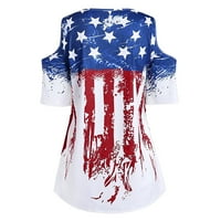 Ризи тренировки ризи жени тениска кръг женски ръкав за кратък звезден флаг от печат от печат на шията рамо женска блуза