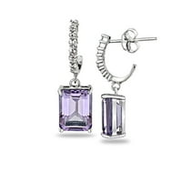 Sterling Silver 5ct Amethyst & White Topaz Rectangle Dangle обеци