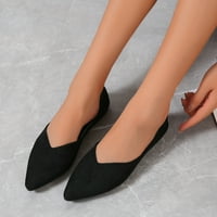 Puawkoer дамски моден солиден цвят заострен пръсти на ежедневни обувки плитки плоски обувки дамски обувки черни