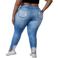Frontwalk High Rese Fake Jean Pants за жени плюс размер панталон имитация на деним панталон Кльоща