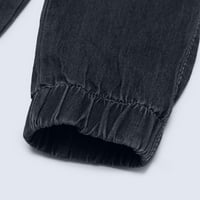 дънки Pgeraug за жени със средна талия покета дантела с фенери с фенери дънкови панталони панталони за жени черни s