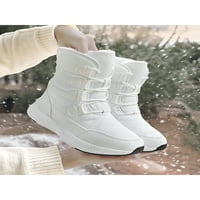 Ferndule дами зимна обувка среден телешки снежни ботуши дантела топли ботуши кръг пръст плюшен облицован водоустойчив ботуш жени на открито обувки платформа Неплъзгаща се бяла 6,5