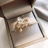 Heiheiup сребро ретро многослоен диамантен пръстен Rhinestone Ring Elegant Ring Регулируем отвор за жени Аниме пръстен на аниме