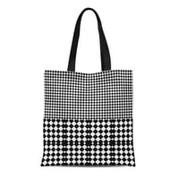 Платно чанта с чанта ъглови черни бели квадратчета и ромби оптични редуващи се паралелни трайни чанти за пазаруване за многократна употреба раменни хранителни стоки