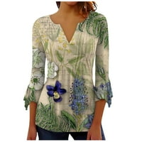 HHEI_K женски най-добър разхлабен ежедневно отпечатани блузи с V-образно деколте