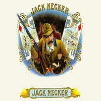 Jack Necker Bird Hunting Cigar Label в пълен цвят. Вероятно е кръстен на сленг от периода, Jack Tecker пури са олицетворени от ловец