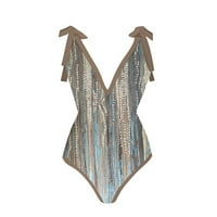 HHEI_K Женски V-образен ретро ретро отпечатан консервативен плажен рокля от еднократно плажна рокля