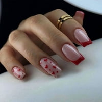 Френски червени ръбове Фалшиви нокти траен водоустойчив ден на Свети Валентин Нокти за салон за нокти Направи си сам изкуство