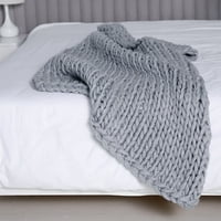 Kepooman Chunky плетен одеяло ръчно изработено меко хвърляне на одеяло уютно и топло кабелно плетещо одеяло за диван и домашен декор, светло сиво