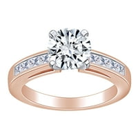 Кръгла и принцеса форма бяла естествена диамантена пасианска пръстен за годежен пръстен в 14k твърд розов златен пръстен размер-8.5