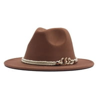 Шапките на лабакиха дамски класически широки дискета Панама шапка Колан Къкла вълна федора шапки шапки