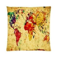 Ретро изкуство печат цветна карта на световна карта с цип хвърляне на възглавница възглавница за възглавница от две страни печат