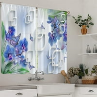 2-част 28 Ширина флорална отпечатана прозорска завеса слот горна кратка кухня прозорец драпиране джобна завеса за завеси за валц. W: 28 L: 47