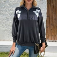 Olyvenn се занимава с големи тениски пачуърк цветен блок пуловер облечени върхове Дамски есенни модни подаръци за жени модерни дрехи с дълъг ръкав ризи с v-образно деколте черни 6