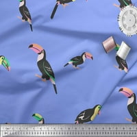 Soimoi Blue Poly Georgette Fabric Toucan Bird Print Sheing Fabric Wide Yard