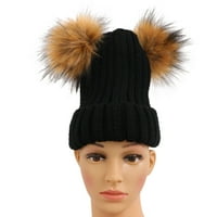 Зимна плетена шапка с шапка с двойни помпони уши за жени момичета