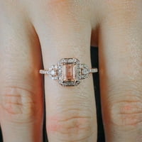 Огромна продажба 1. Карат морганит и диамантен ореол Булчински сватбен пръстен в стил дизайнер на розово злато