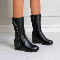 Ketyyh-chn booties за жени издърпват коляно високи ботуши зимни плоски модни обувки обувки черно, 38