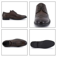 Мъжки рокли обувки, мъжки оксфордски обувки, кожени стилни дантелени броги за крило, бизнес ежедневни официални дерби обувки черен размер 8
