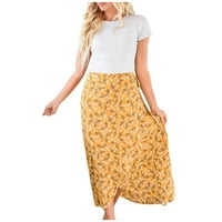 Fsqjgq поли за жени елегантни летни дрехи за мода жени с висока талия печат модна униформа плисирана пола жълта m