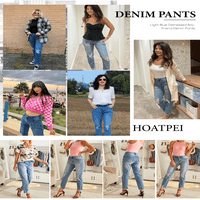 Прави дънки за жени разкъсани дънки за гадже Slim Fit Jeans Seprety Trived Denim Pants