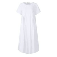 Cethrio Sun Dress- модна солидна къса ръкав кръгла джобна джобна ретро рокля бяла