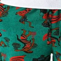 Луклум мъжки харем панталон средна талия подрязани панталони флорални щампа капри панталони ежедневни дъна плаж зелено xs
