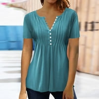 UMITAY Женска риза Блуза бутон Винтидж градиент щампа с къс ръкав Небрежен основен горен пуловер