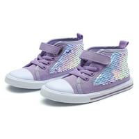Daeful Kids Canvas маратонки с висок топ скейт обувки принцеса регулируеми пайети ежедневни обувки момичета вълшебна лента лилаво 8toddlers