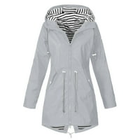 Палто за жени жени солидна дъждовна яке на открито плюс размер водоустойчив качулка вятърно свободно палто Женски якета от руно палта сиво + m
